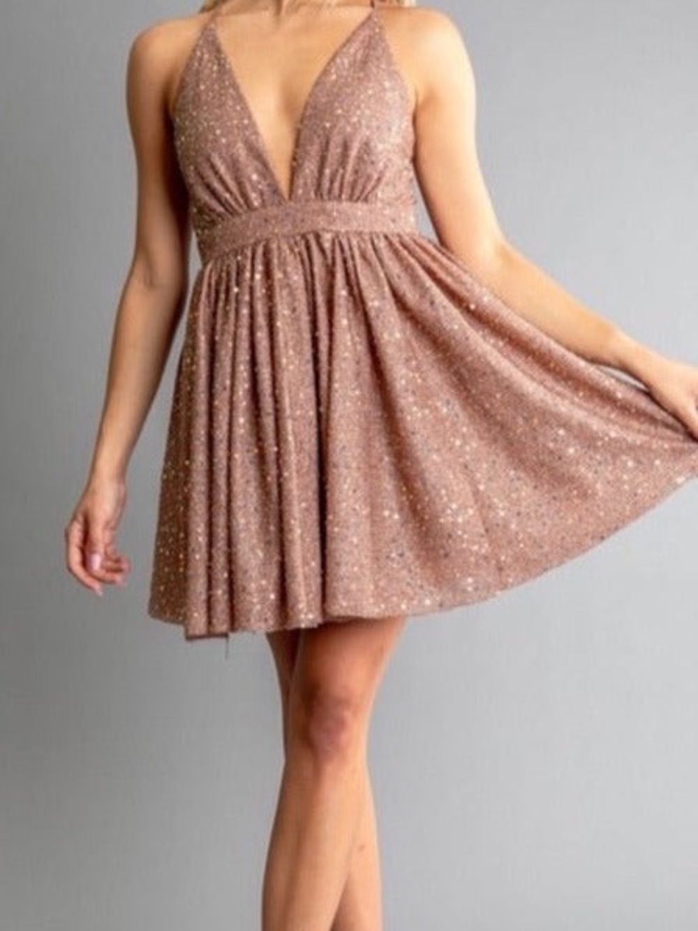 Rosevelvet NWT Medium Sparkle Halter Mini Dress in Rose Gold